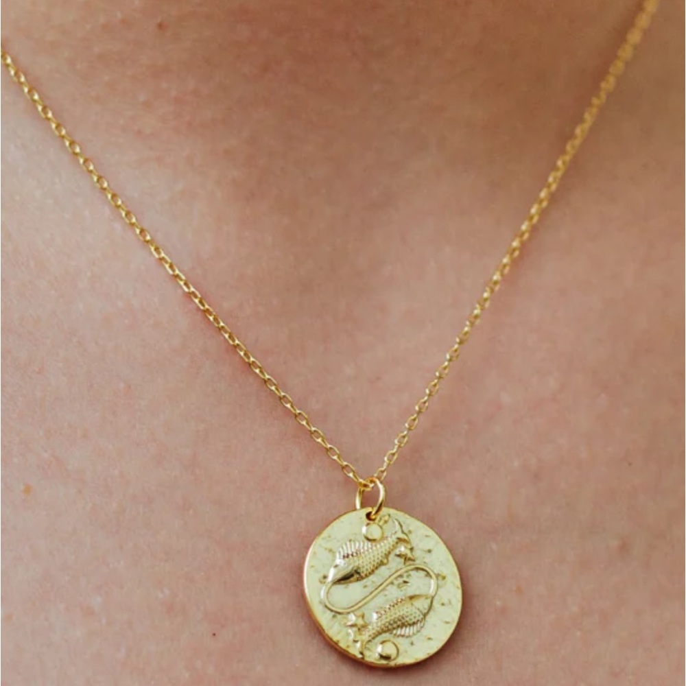 Gold plated sterling silver zodiac Pieces coin chain layering necklace.